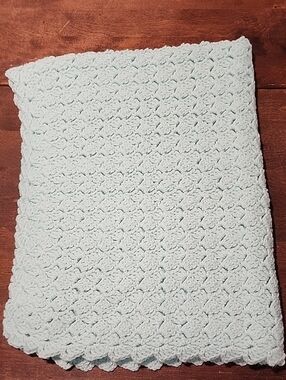 Hand Crafted Light Blue Crochet Throw Blanket